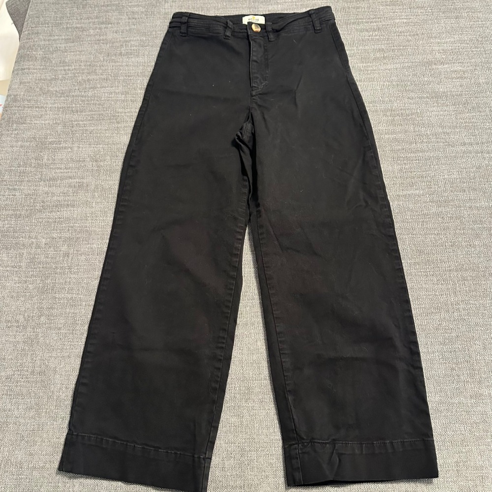 Marine Layer Allison Wide Leg Pants Womens 6 Black Cropped High Rise